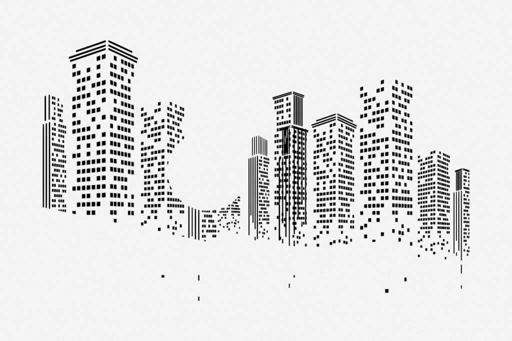 Abstract city skyline border, white